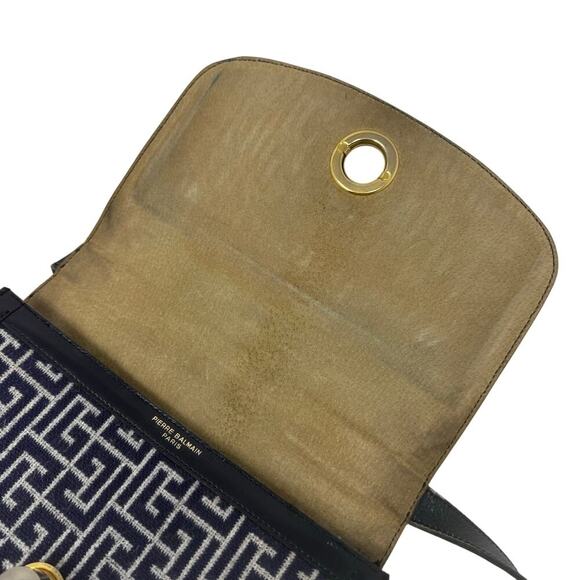 Balmain Vintage Monogram Canvas & Leather Crossbody Bag Navy Gold Hardware - Picture 11 of 14